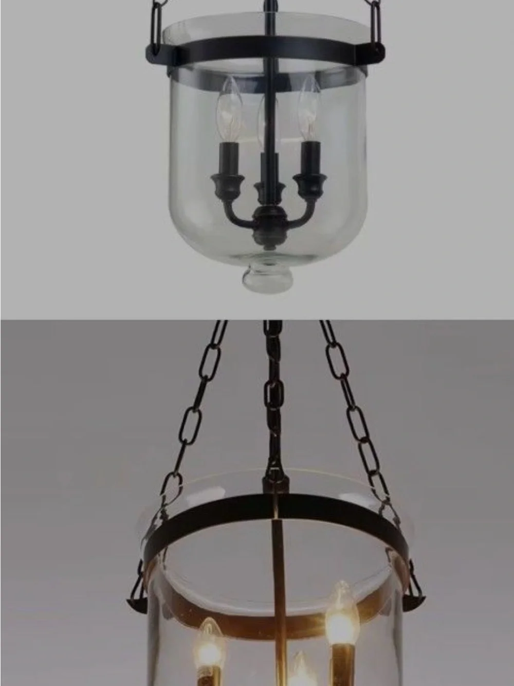 Black Glass Hanging Lantern Chandelier - Classic Three-Light
